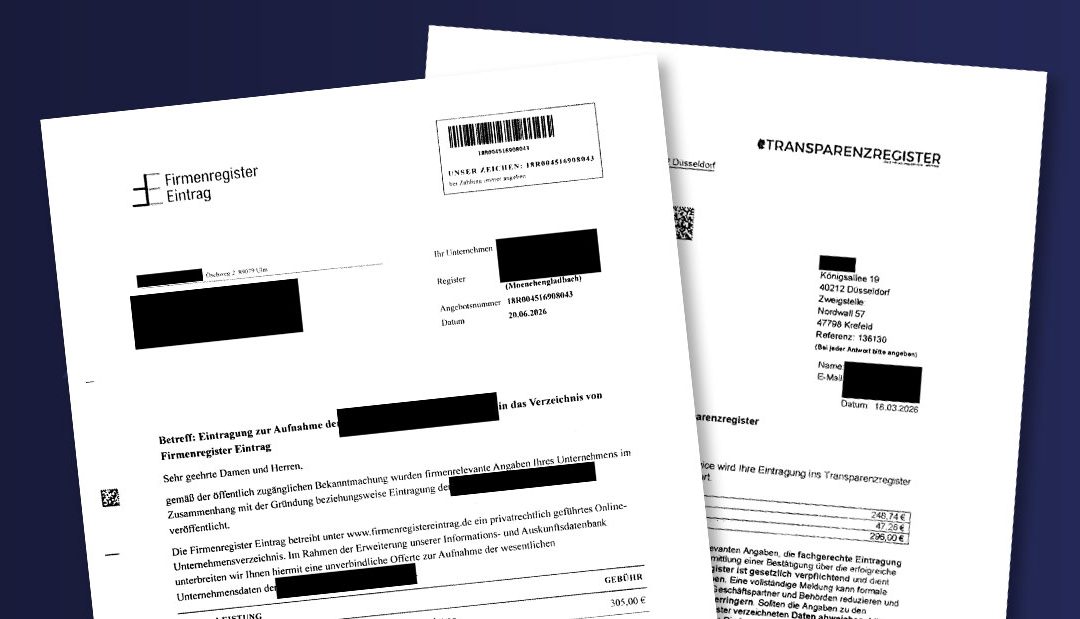 Grafik Vorsicht vor irreführenden Schreiben zum Transparenzregister